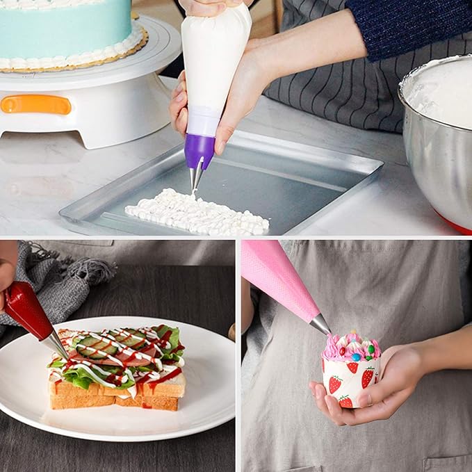 Piping Bags 100 Pcs 14" Disposable Pastry Bags, Heavy-Duty Anti-Burst Icing Bags for Cake Decorating, Cupcakes, Cookies, Macarons, Chocolate. Works with Wilton Tips & Couplers, Leak-Proof PE Material