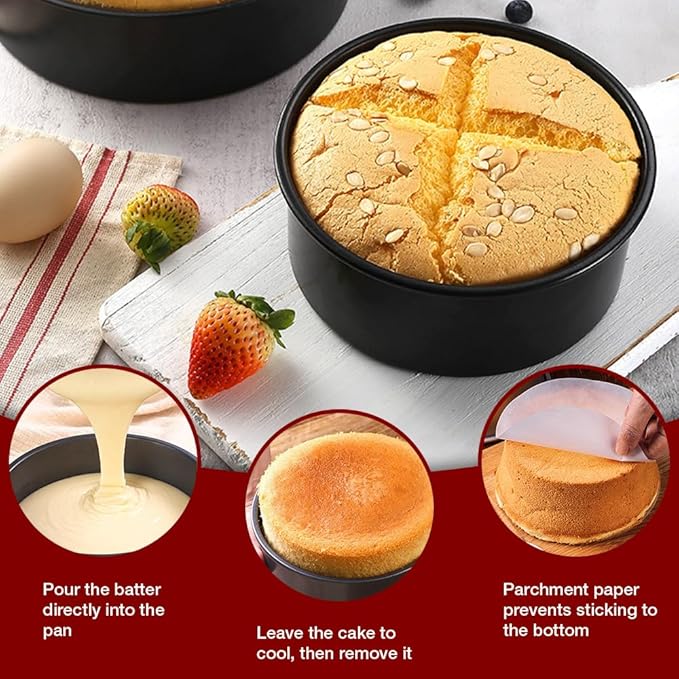 6 Inch Cake Pan Set of 3, Round Cake Pans with 100 Pieces Parchment Paper, Cake Baking Pans, Cake Tins for Baking
