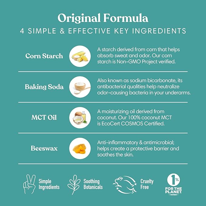 HUMBLE BRANDS Original Formula Aluminum-free Deodorant. Long Lasting Odor Control with Baking Soda and Essential Oils, Lemongrass & Sage, Pack of 1