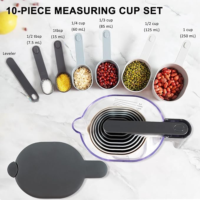 13-Piece Measuring Cups and Spoons Set with Flour Duster, Egg Separator, and Whisk, BPA-Free, Dishwasher Safe Kitchen Baking Tools Gift