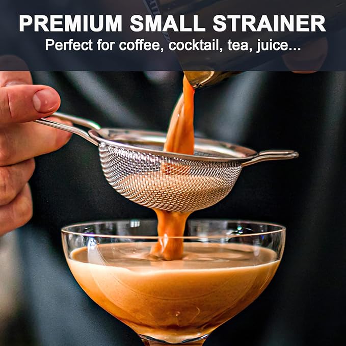 Fine Mesh Small Strainer 2.7 Inch, Metal Mini Sieve with Sturdy Handle, Stainless Steel Strainer for Tea, Juice, Coffee, Matcha Powder, Cocktail, Powdered Sugar