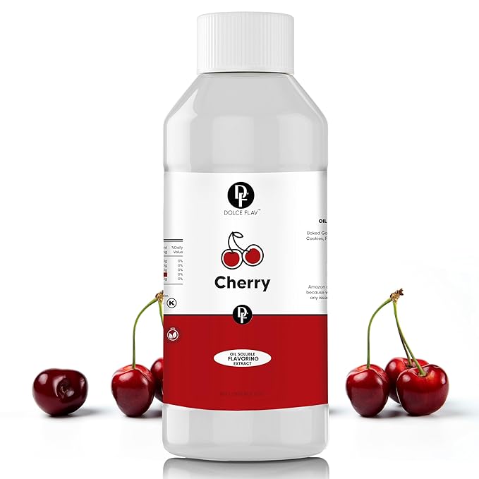 Dolce Flav Cherry Extract – 8 Ounce Oil-Soluble Kosher, Sugar-Free, Concentrated Fruity Flavor for Candy, Chocolates & Desserts