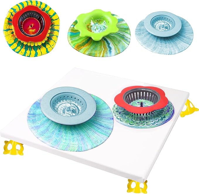 11”Rotate Turntable Sculpting Wheel with Pour Painting Supplies Acrylic Pouring Strainers for DIY Art Pouring Acrylic Paint Kit