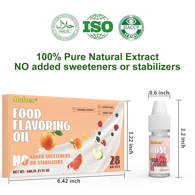 Food Flavoring Oil, 28 Flavors Candy Flavoring, Concentrate Imitation Flavor Extract for Baking, Lip Gloss, Drinks, Cooking, Soap - Water & Oil Soluble - .25 Fl Oz (6 ml) Bottles