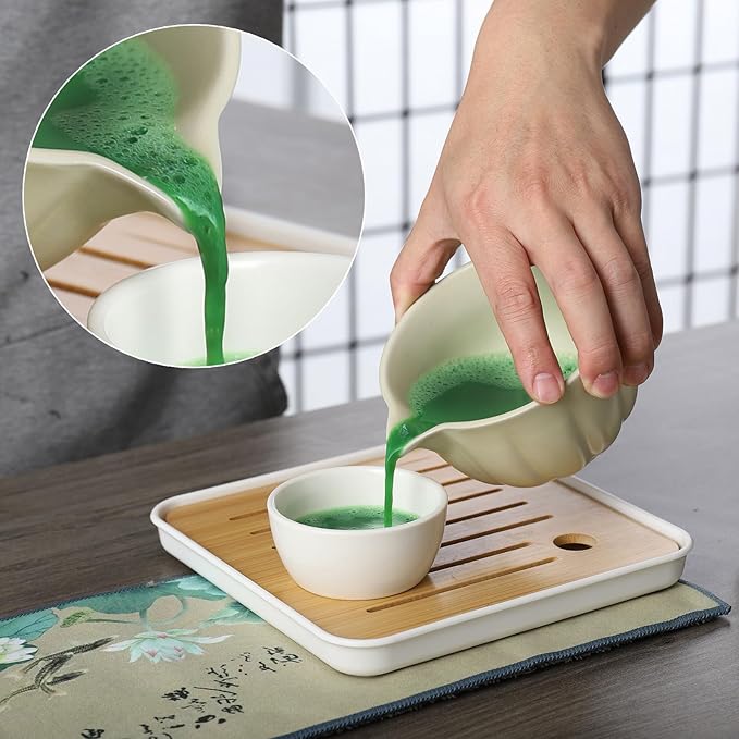 Matcha whisk Set, 8 Pcs Matcha Set with Holder/Scoop/Sifter/Leather Storage Box, 14 OZ,Perfect Matcha Kit for Tea Ceremony,Japanese Tea Making Tools (Beige)