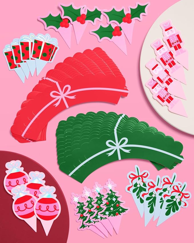 xo, Fetti Christmas Cupcake Toppers + Wrappers - Set of 24 | Kids Cake Decoration, Xmas Party Decor, Holiday Supplies, Winter Dessert Accessory