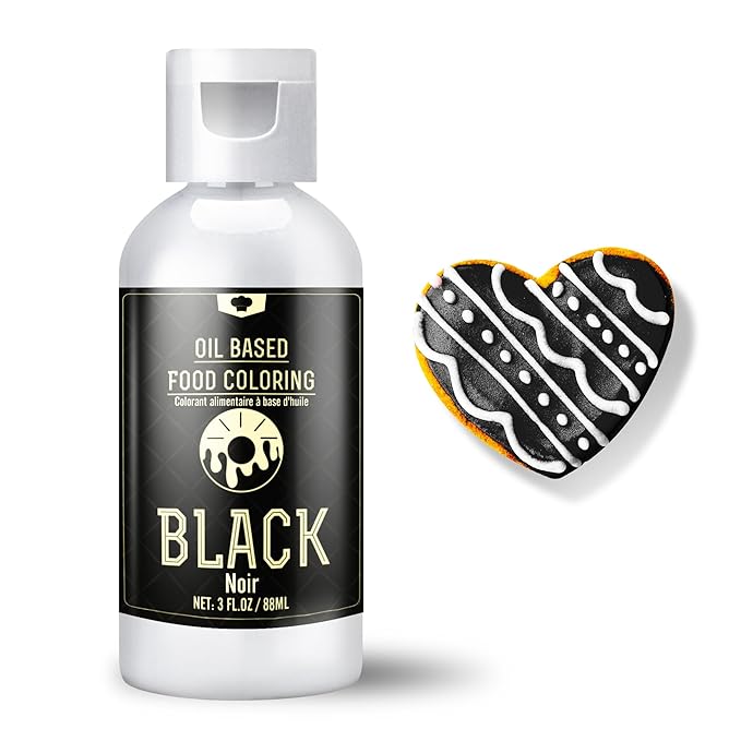 Oil Based Food Coloring for Halloween - 88ml Vivid Fat Soluble Food Coloring for Chocolate, Candy Melts, Baking, Cake, Cookie - Liquid Tasteless Food Colour Dye for Butter, Fondant and Macaron (Black)