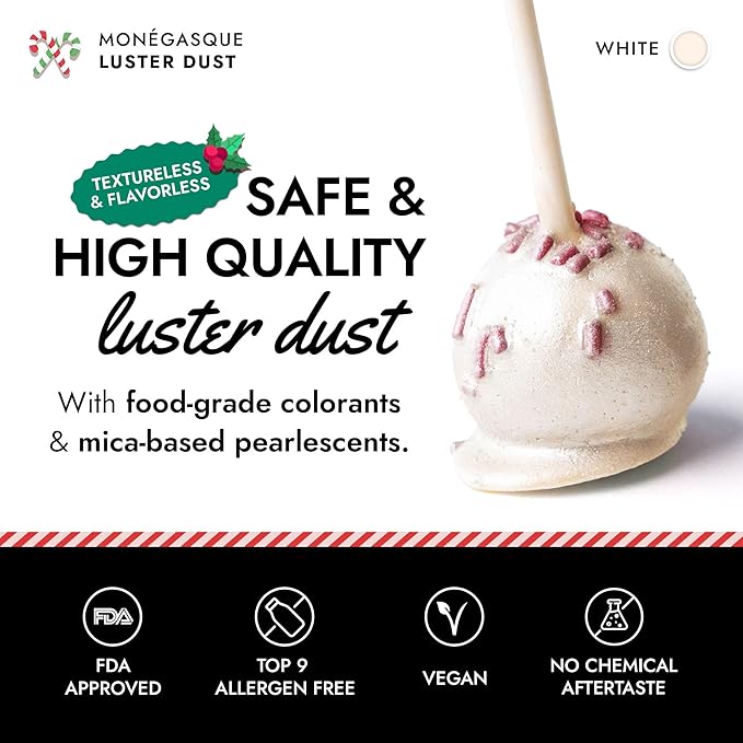 MONÉGASQUE White Edible Glitter for Drinks 7g – Edible Glitter for Cakes & Cocktails - White Luster Dust for Cocktail, Cake, Strawberries - Drink Shimmer Sprinkles - Christmas Cake Decorations Spray