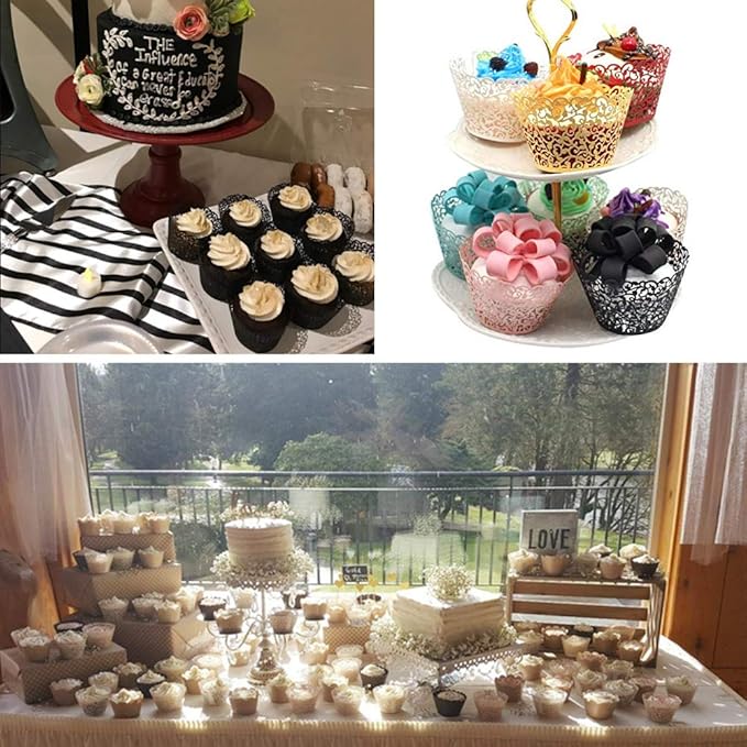 GOLF 100Pcs Cupcake Wrappers Artistic Bake Cake Paper Filigree Little Vine Lace Laser Cut Liner Baking Cup Wraps Muffin CaseTrays for Wedding Party Birthday Decoration (Black)