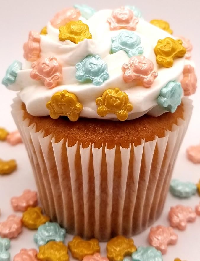 NCS Pearlized Pink, Blue, and Gold Princess Carriage Edible Candy Sprinkles, 8 ounces