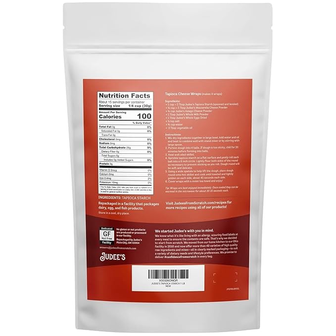 Judee’s Tapioca Starch 1 lb - Non-GMO, Gluten-Free and Nut-Free - Great for Gluten-Free Baking, Cooking, Thickening, and Making Boba - Packaged in the USA