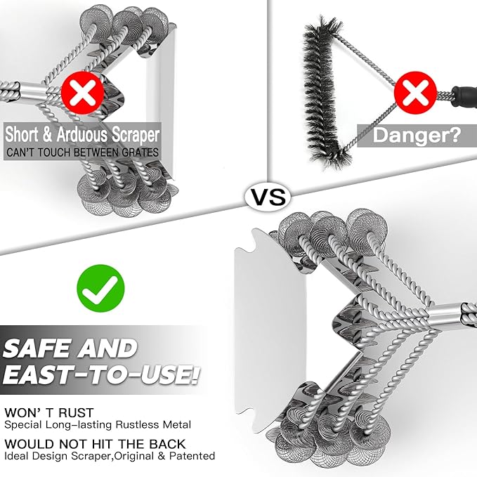 Grill Brush and Scraper Bristle Free Safe BBQ Brush for Grill Stainless Grill Grate Cleaner Safe Grill Accessories for Porcelain/Weber Gas/Charcoal Grill Gifts for Grill Wizard/Men/Dad