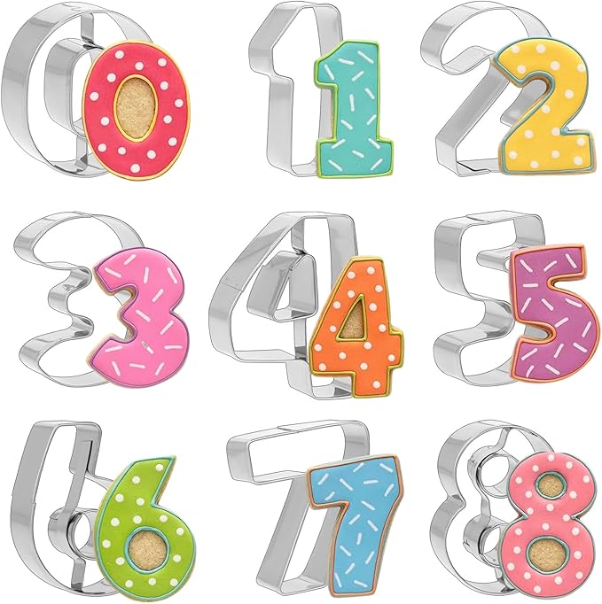 Small Number Cookie Cutters (1.8 Inch), Birthday Numbers 0-9 (6 Reverses to 9), Stainless Steel Cookie Cutters for Baking, Number Shaped Baking Tool for Homemaking Biscuits, Cookies and Dough,9 Pieces