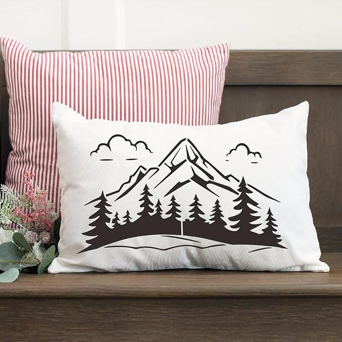 Pine Tree & Mountain Animal Stencils for Wood Burning, Painting & Decorating, 16pcs Reusable & Washable PET Plastic, 12x8 & 12x6 Inch