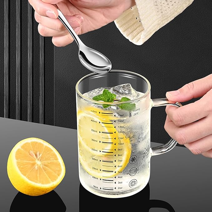 Graduated Glass Drinking Cup, High Borosilicate Glass Measuring Cup for Elderly, Beginners, Weight Loss, Straight Clear Glasses with Measurements for Water, Milk, Juice, Milkshake, Coffee (350 ml)