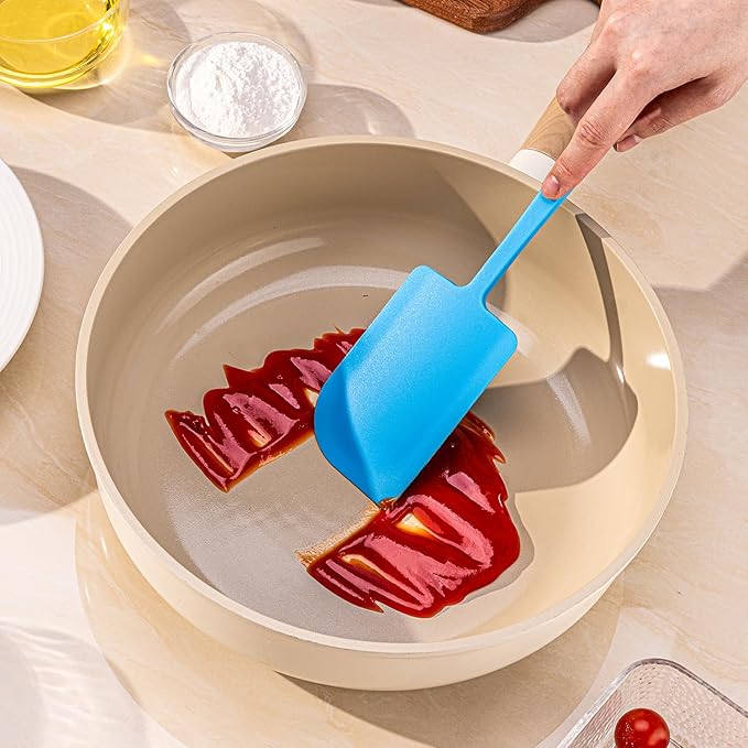 2 Pcs Silicone Scraper Set, Food Grade Rubber Scraper, Upgraded Sturdy Handle Set, Heat Resistant up to 600°F, Suitable for Baking, Scraping, & Mixing, Dishwasher Safe (Blue)