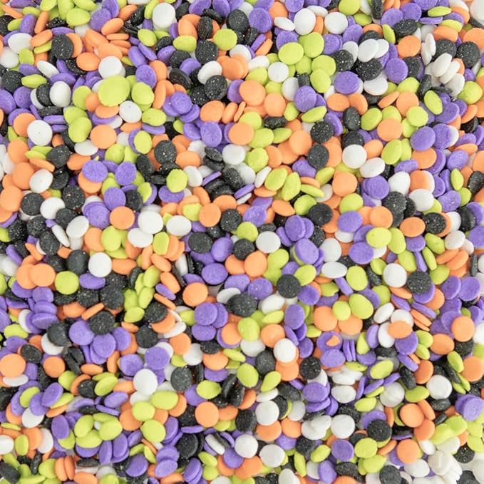 Cake Mate Halloween Trick or Treat Confetti Sprinkles - Black, Orange, Green, White, and Purple Sprinkle Blend, 26oz Bottle with Easy Pour Lid