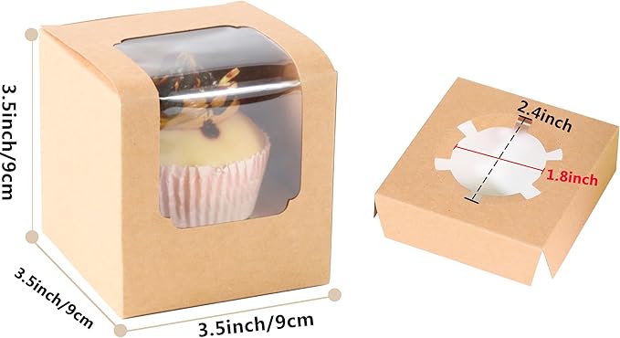 ihomecooker 25 Pcs Single White Cupcakes Containers Gift Boxes with Window Inserts Handle for Wedding Candy Boxes (25P-Brown)