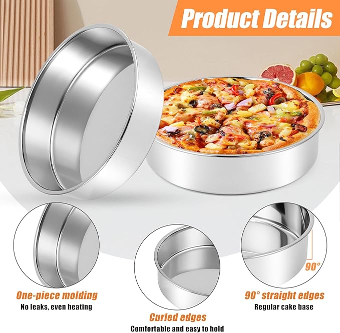 9 inch Stainless Steel Cake Pan, Mirror Finish Bakeware, Round Cake Pans Set of 3, Dishwasher Safe & Oven Safe