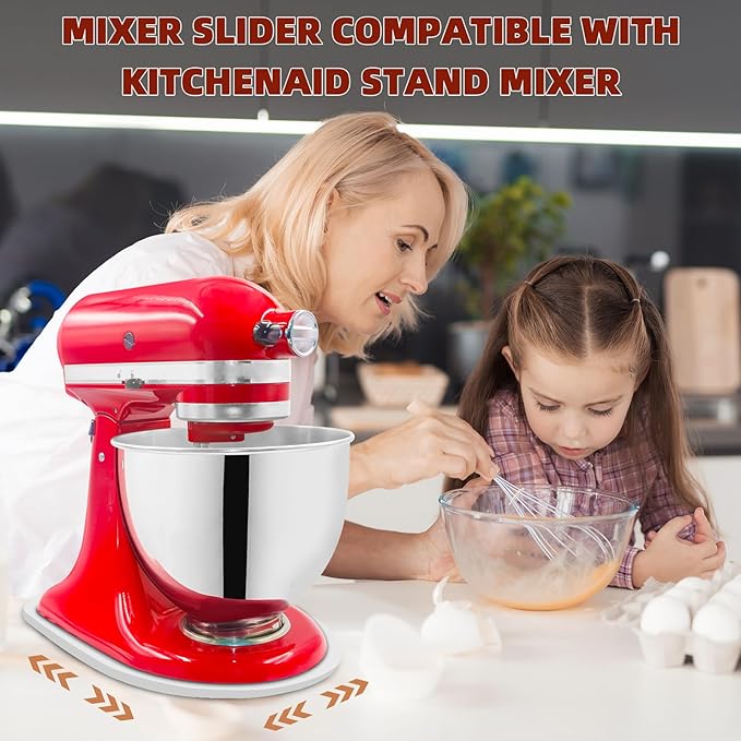 Mixer Slider Compatible with 4.5-5 QT Kitchen Aid Stand Mixers, Kitchen Countertop Storage Mover Sliding Caddy Mixer Slider Mat for Kitchen Aid Stand Mixer Accessories Attachment (Bamboo - White)