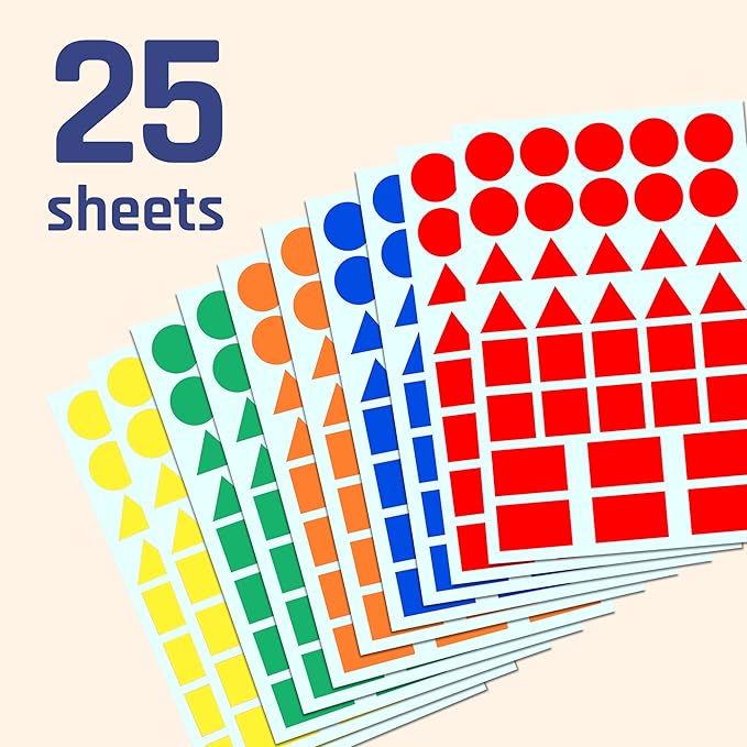 900 Pack - Colored Shape Stickers Labels, 3/4" - 4 Shapes, 5 Colors