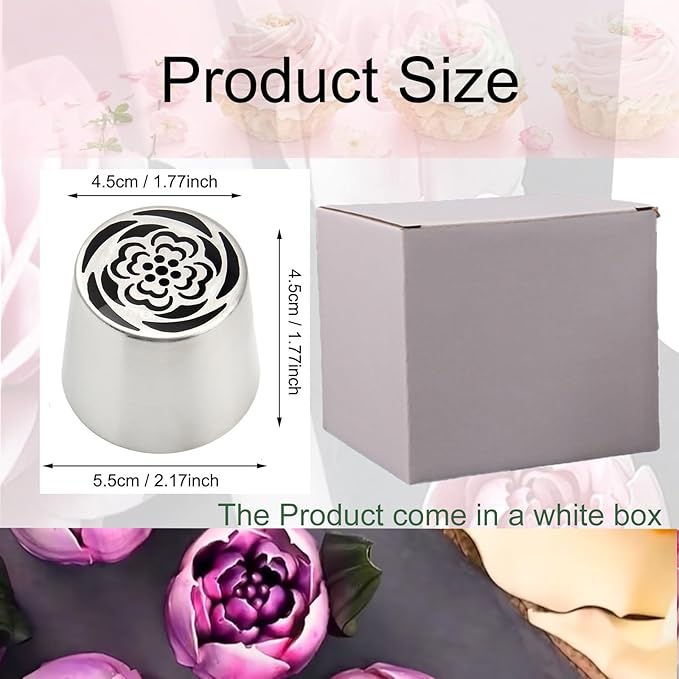 Russian Piping Tips Set 2PCS Stainless Steel Cake Decorating Kit for 3D Flowers Roses Extra Large Icing Nozzles Flower Tips Baker Tools for Wedding Birthday Cakes Cupcakes Cookies (Silver A-3)