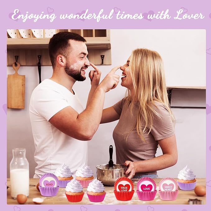 SANNIX 450Pcs Valentine's Day Cupcake Liners, Heart Candy Love XOXO Baking Cups Cupcake Wrappers Paper Wraps Muffin Liners for Valentines Day Wedding Birthday Party Candy Cake Decorations Supplies