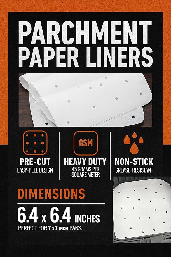 Air Fryer Parchment Paper Sheets, Small Baking Paper Squares Compatible with Ninja, Cosori, Instant Pot, Gowise, Chefman Airfryers - Hamburger Patty Pre-Cut Liners, Heavy Duty and Non Stick