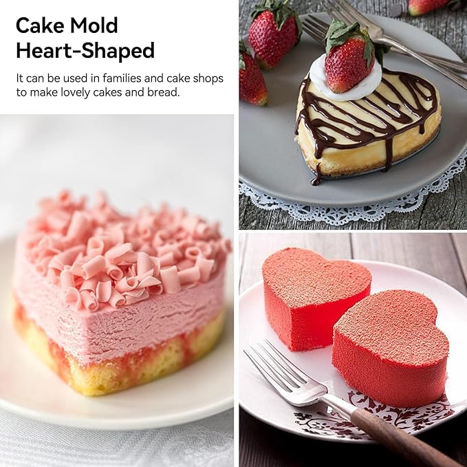 2PCS Springform Pan Cake Mold Heart Shape, Cake Pan Carbon Steel Mini Cake Molds for Baking with Removable Base Nonstick Cheesecake Pan Mini Cheesecakes, Pizz