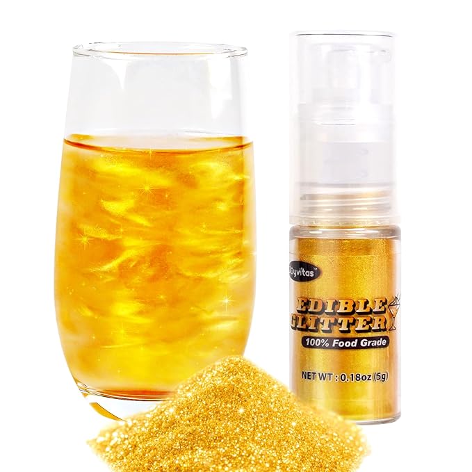 Gold Edible Glitter Spray 5g, Shimmer Edible Glitter for Cocktails, Food Grade Luster Dust for Beverages & Cake Decorating, Drinks, Baking, Chocolate