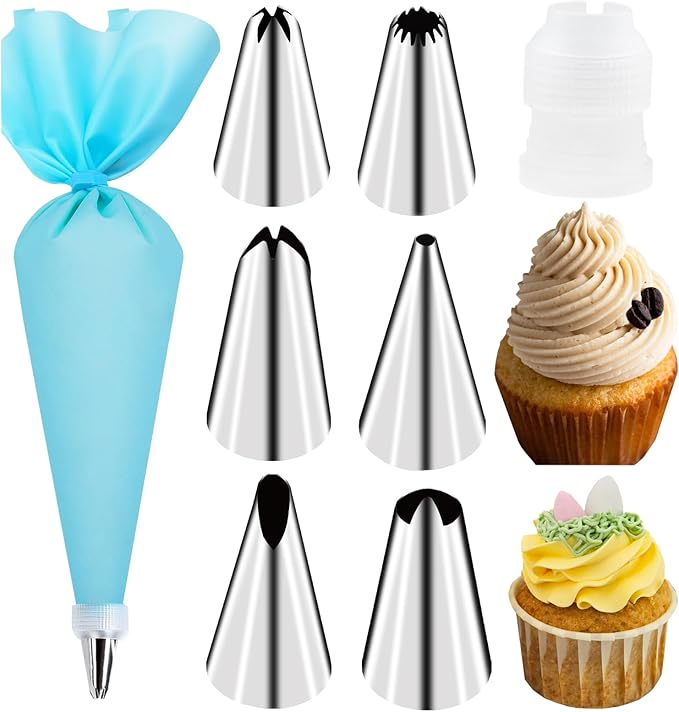 FANTEXY Piping Bags and Tips Set, Cake Decorating kit with1 Reusable Piping Bags, 6 lcing Tips, 1 Couplers, CupcakeFrosting Piping Kit, Cake Cupcake Piping Tips FrostingPiping Tools