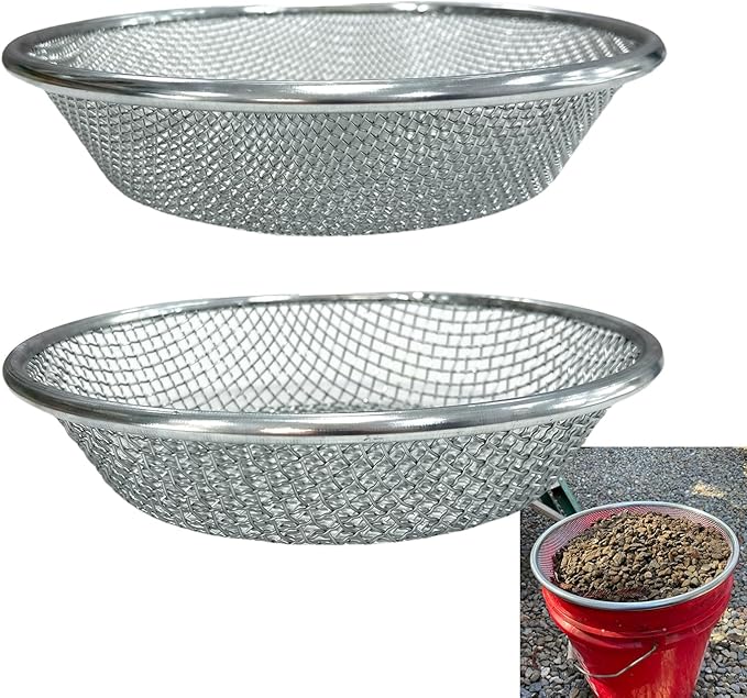 2Pcs Soil Sifter for Gardening Rock Sifter for 5gallon Bucket Dirt Sifter Garden Compost Sifter（1/4" Mesh & 1/8" Mesh）