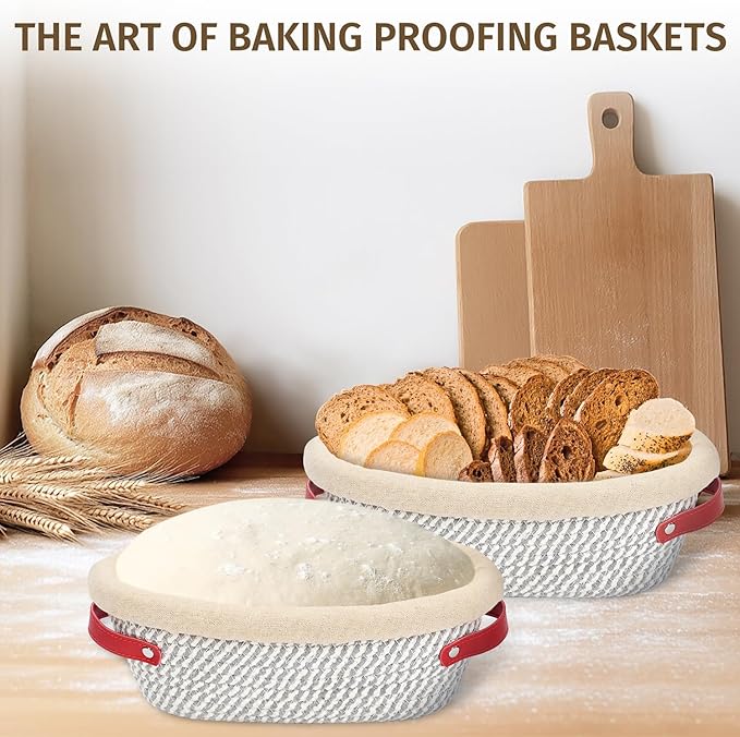 Banneton Bread Proofing Basket Oval Set of 2 10 inches Sourdough Bread Basket Baking Supplies with Liners & Covers Gifts for Bakers Women Mom Wife