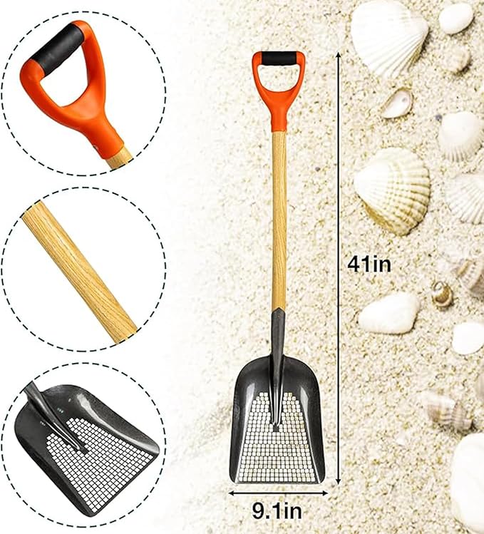 Sifting Scoop Shovel Steel Sand Sifter Treasure Shovel Digger Sifter for Farm Chicken Coop Goat Stall Sand Poop Cleaning, Transfer Shovel, Black