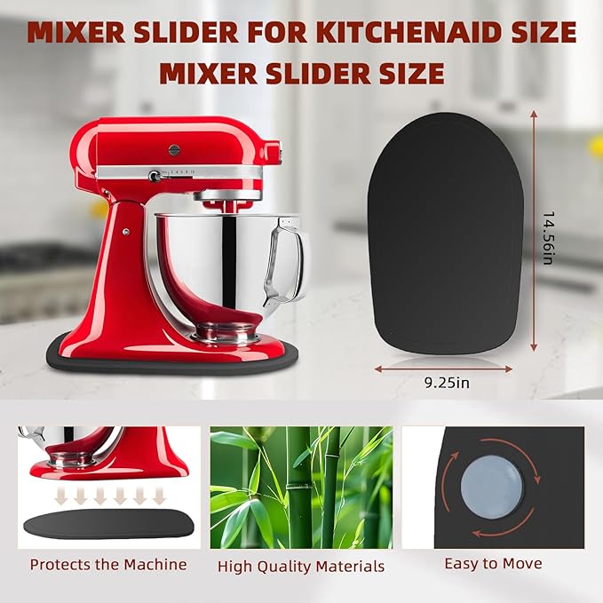 Mixer Slider Compatible with 4.5-5 QT Kitchen Aid Stand Mixers, Kitchen Countertop Storage Mover Sliding Caddy Mixer Slider Mat for Kitchen Aid Stand Mixer Accessories Attachment (Bamboo - Black)