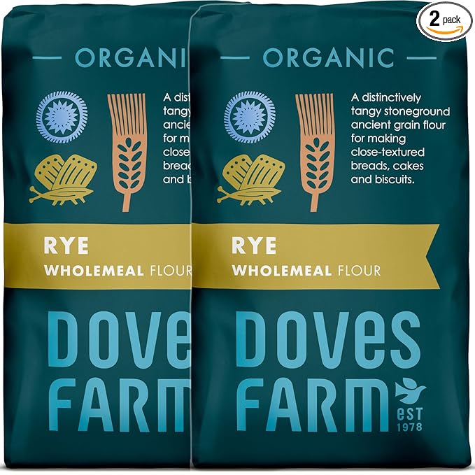 Doves Farm Organic Rye Wholemeal Flour | Stoneground Ancient Grain Flour | Perfect for Close-Textured Breads, Cakes & Biscuit Baking | High in Fiber | Imported from UK | 35.27 Oz (Pack of 2)