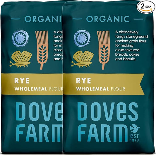 Doves Farm Organic Rye Wholemeal Flour | Stoneground Ancient Grain Flour | Perfect for Close-Textured Breads, Cakes & Biscuit Baking | High in Fiber | Imported from UK | 35.27 Oz (Pack of 2)