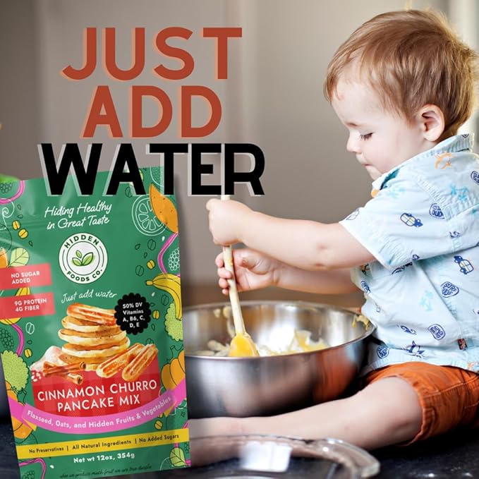 Hidden Foods Cinnamon Pancake Golden Brown Monk Fruit Cinnamon Bun Pancake - Fiber and Protein Churro Pancake Mix with Wheat & Oat Flour Blend of Vegetables - Fully Fiber Waffle Mix Meal 6 Pack