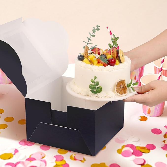 20Pcs 8 Inch Cake Boxes with Window, 8x8x5 Inches Black Bakery Boxes, Cake Carrier Container for Pastries, Pie, Cookies, Chocolates, Cupcakes, Birthday Party, Wedding