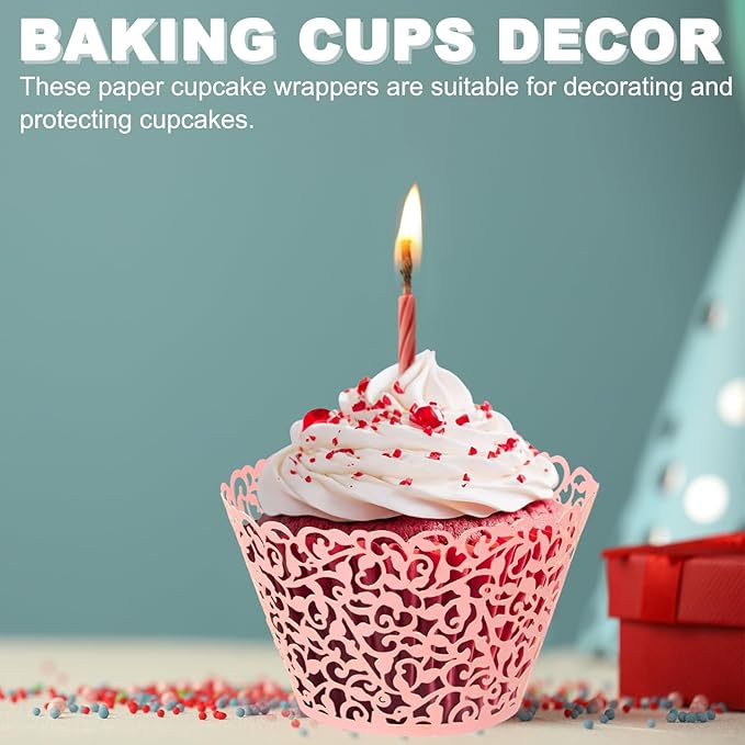 PATIKIL Cupcake Wrappers Paper, 50 Pack Baking Cups Standard Vine Decoration for Anniversary Birthday Weddings and Parties, Orange Red