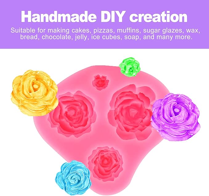 2 Piece Rose Fondant Molds for Cake Decorating - Multi-Size Flower Silicone Mold for Chocolate Gumpaste Wedding Birthday Party Cupcake Topper Supplies