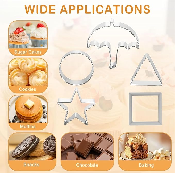 Korean Sugar Candy Making Tools,Stainless Steel Cookie Cutters Kit Umbrella Triangle Star Round Baking Cake Molds for Home Kitchen Holiday Party Favor(7PCS)