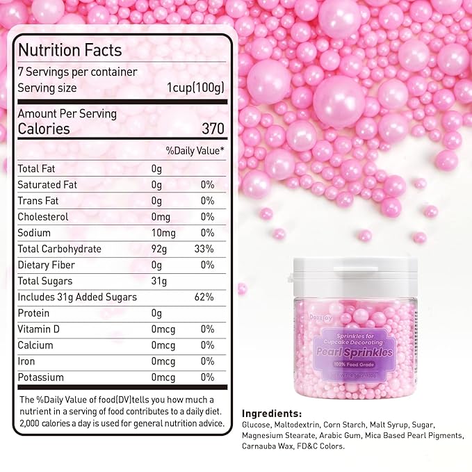 Dazzjoy Edible Pink Pearl Sprinkles, Pearl Sugar Sprinkles130g/4.58oz, Cupcake Toppers Cake Decorations, Easter Wedding Party Valentines Halloween Christmas Supplies
