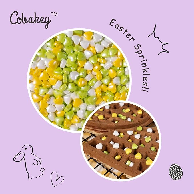 Cobakey Heart Sprinkles for Cookies 3.52 Ounce Spring Sprinkles for Baking Yellow & Green Edible Heart Perfect for Easter Cake Decorations, Baking, Ice Cream, Cookies, Cupcake Topper