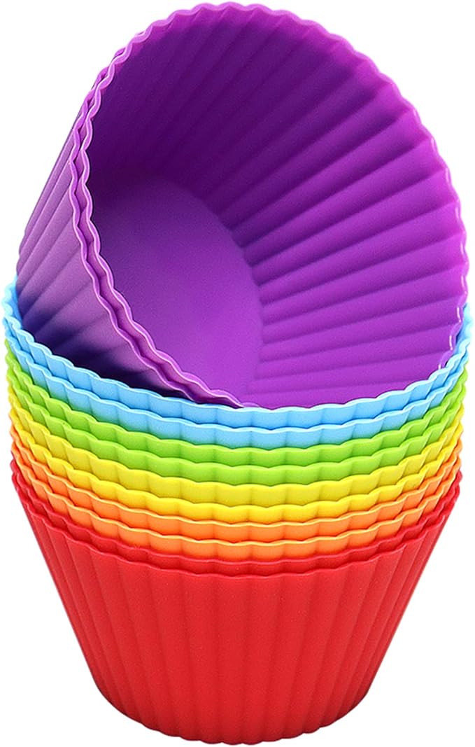 Extra Large Silicone Cupcake Muffin Cups 12 Pack, 3.54 Inch Muffin Liners, Reusable Jumbo Silicone Baking Cups Easy to Clean, Great for Cupcake, Mousse(Multicolor)