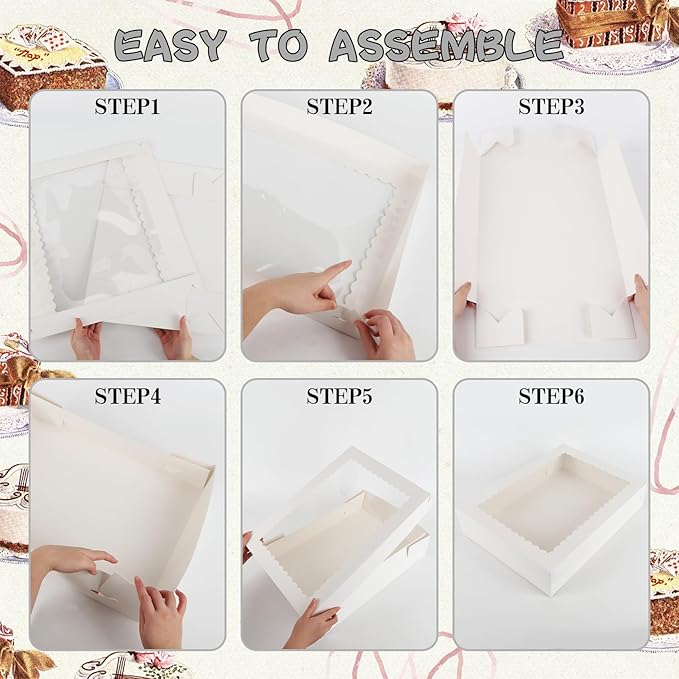 12 Sets 14x10x4in White Bakery Boxes Half Sheet Cake Boxes with Board, Large Treat Boxes for Pastry Baking Cake Donuts Cupcake Pie Packaging