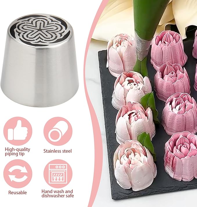 Extra Large Russian Piping Tips for Marshmallows Stainless Steel Flower Frosting Nozzles many styles Cake Decorating Baking tool for Buttercream, Cupcakes Cookies(SL62)