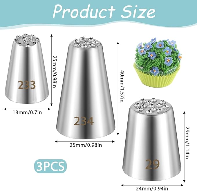 3 PCS Grass Icing Piping Tips, Large Piping Tips for Cake Decorating, Frosting Kit with 233 234 29 Decorating Tip for Frosting, Multi-opening