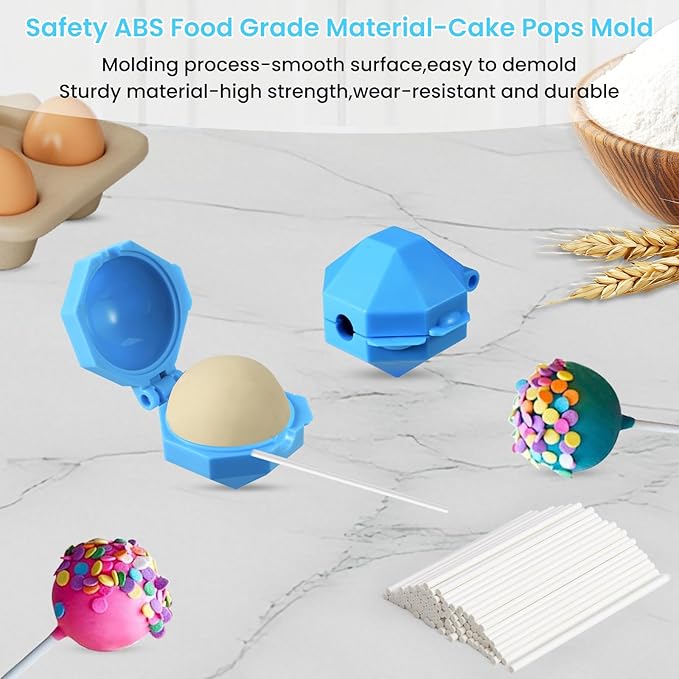 2 Pcs Round Cake Pop Mold with 100 Sticks,ABS Cake Mold, Non-Stick Baking Mold for Perfect Cake Pops,DIY Dessert Maker for Home Baking,Wedding Desserts,Birthday Parties