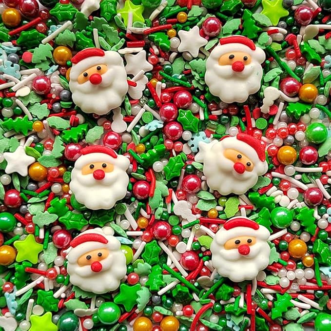 Eastron 1 Bottle Christmas Sprinkles - Christmas Gift Sprinkles - Cookie Decorating - Cake Cupcake Toppers - Candy Dessert Sprinkle with 6 Pieces Santa Claus